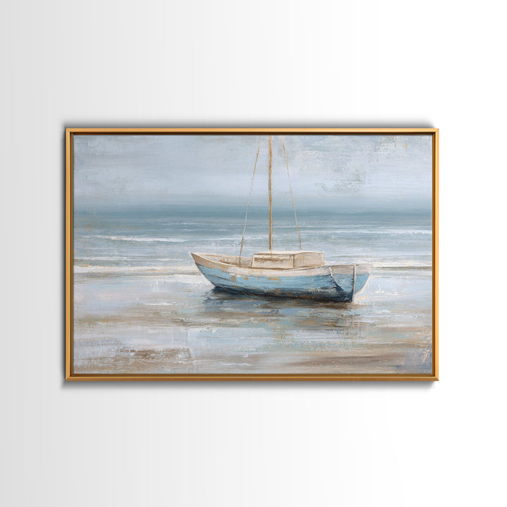 Coastal Inn Sailboat at Sunrise Framed Canvas Print, Bed and Breakfast Art, Gallery Decor, Living Room Decor, Fine Art, BAB-3x2-69