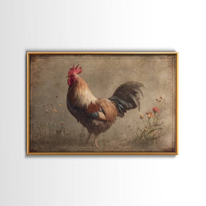 Rooster and Wildflower Country Portrait Canvas Print, Bed and Breakfast Art, Rustic Home Decor, Living Room Decor, BAB-3x2-71