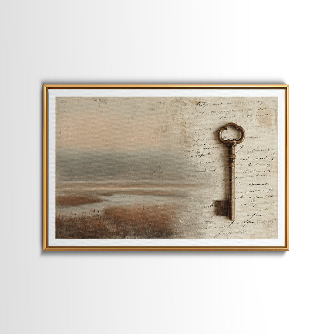 Antique Key and Handwritten Canvas Print, Bed and Breakfast Art, Statement Artwork, Living Room Decor, Fine Art Print, BAB-3x2-85