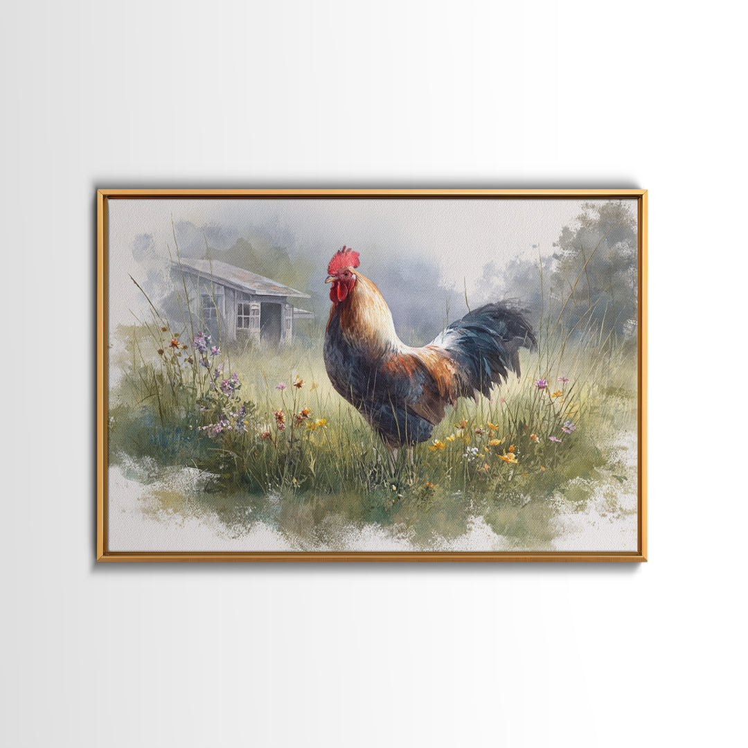 Rooster and Wildflower Country Portrait Canvas Print, Bed and Breakfast Art, Canvas Wall Art, Living Room Decor, BAB-3x2-95