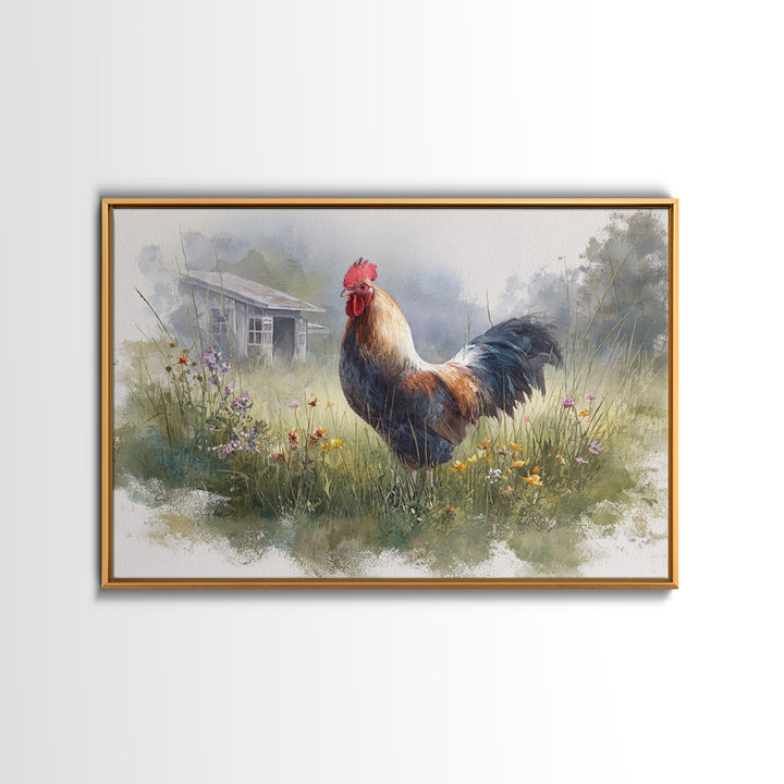 Rooster and Wildflower Country Portrait Canvas Print, Bed and Breakfast Art, Canvas Wall Art, Living Room Decor, BAB-3x2-95