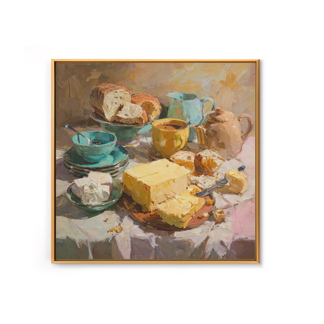 Painterly Eclair and Coffee Still Life Framed Canvas Print, Bakery Art, Print, Bakery Decor, Fine Art, Patisserie, Food Art, BAK-1x1-12