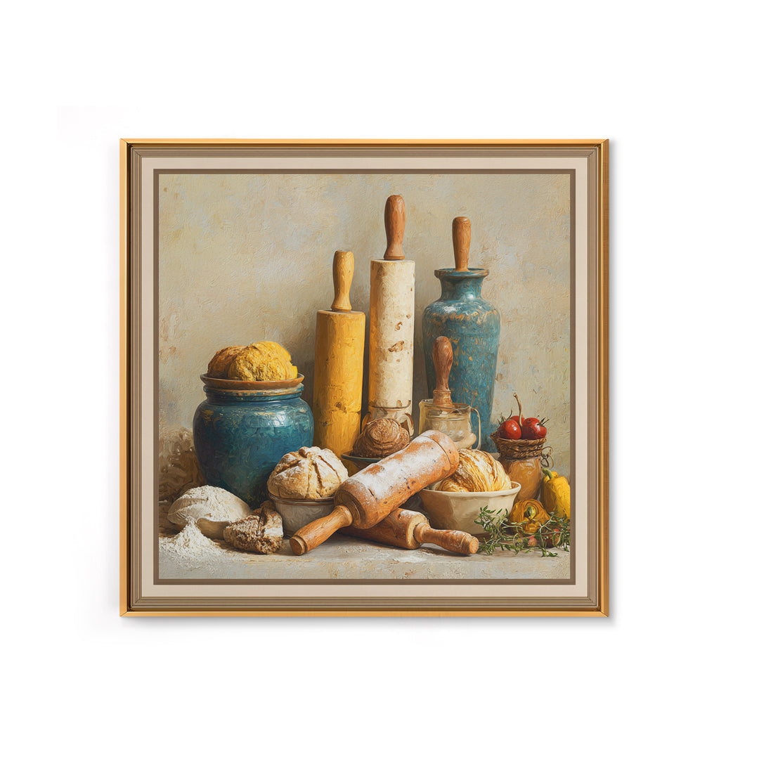 Patisserie Pattern of Rolling Pins and Pastries Framed Canvas Print, Bakery Art, Neutral Decor, Bakery Decor, Patisserie, BAK-1x1-21