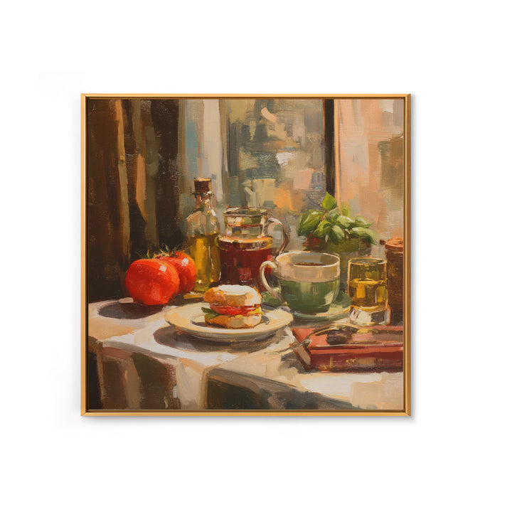 Painterly Eclair and Coffee Still Life Canvas Print, Bakery Art, Printable Art, Bakery Decor, Watercolor Art, Patisserie, BAK-1x1-36