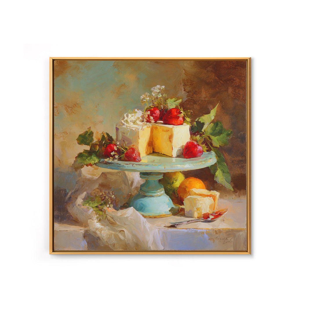 Pastel Cake Stand Framed Canvas Print, Bakery Art, Boho Decor, Bakery Decor, Oil Painting, Patisserie, Printable Wall Art, BAK-1x1-37