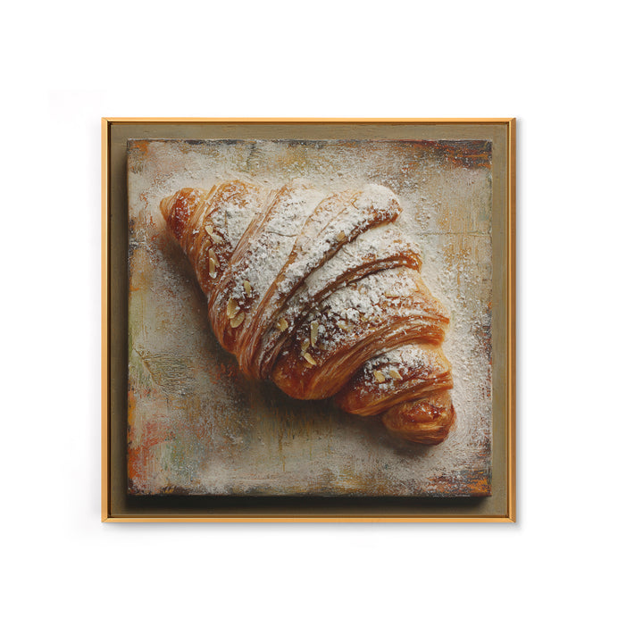 Almond Croissant Closeup Framed Canvas Print, Bakery Art, Kitchen Art Print, Bakery Decor, Fine Art, Patisserie, Modern Decor, BAK-1x1-39