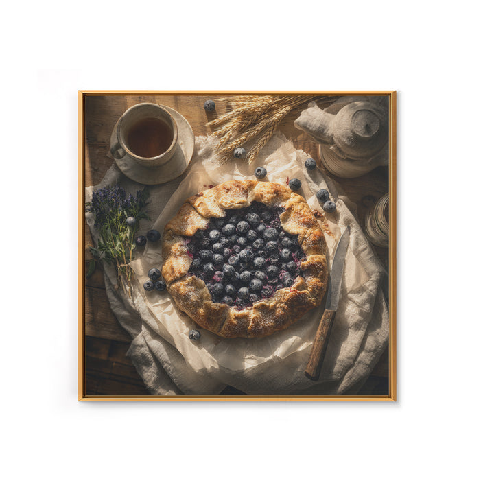 Blueberry Galette with Rustic Farmhouse Texture Framed Canvas Print, Bakery Art, Kitchen Print, Bakery Decor, Patisserie, BAK-1x1-47