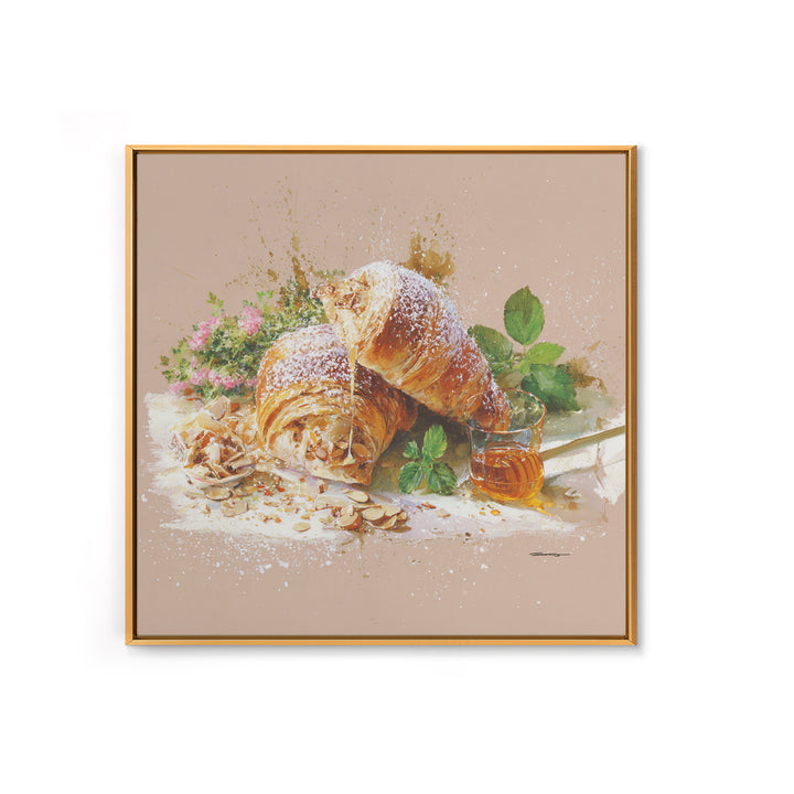 Almond Croissant Closeup Framed Canvas Print, Bakery Art, Neutral Decor, Bakery Decor, Fine Art, Patisserie, Home Decor, BAK-1x1-63