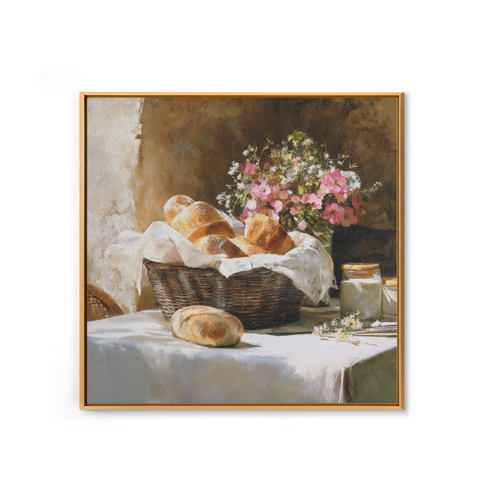 French Market Basket Filled Framed Canvas Print, Bakery Art, French Wall Art, Bakery Decor, Fine Art, Patisserie, Room Decor, BAK-1x1-66
