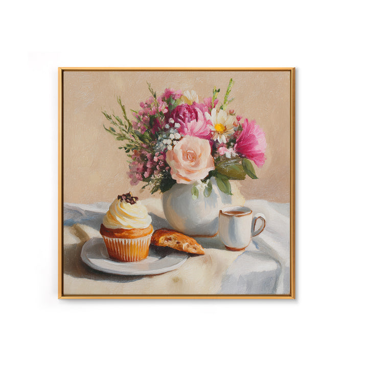 Cupcake Bouquet Painted Framed Canvas Print, Bakery Art, Boho Decor, Bakery Decor, Oil Painting, Patisserie, Printable Wall Art, BAK-1x1-79