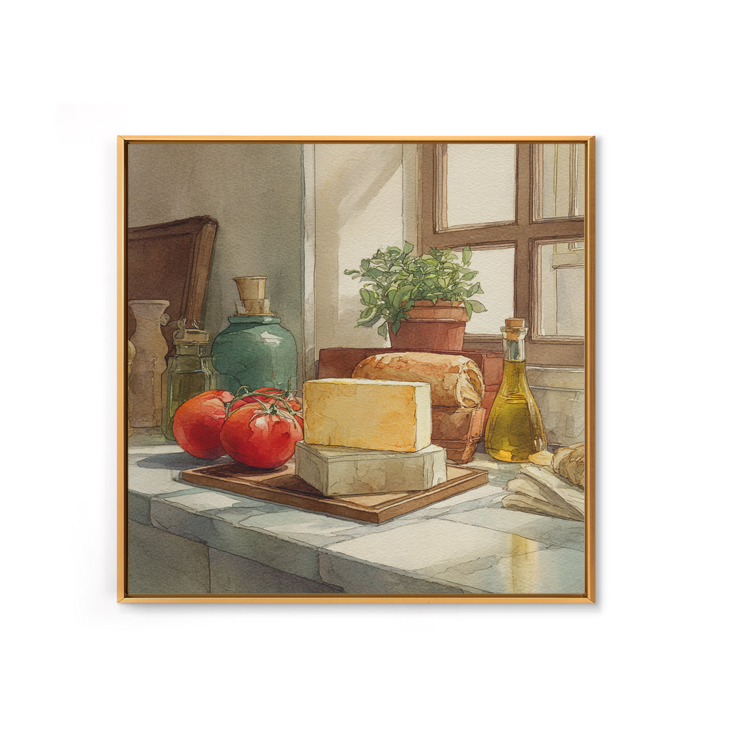 Baguette and Butter Still Life on Marble Framed Canvas Print, Bakery Art, Fine Art Print, Bakery Decor, Fine Art, Patisserie, BAK-1x1-80