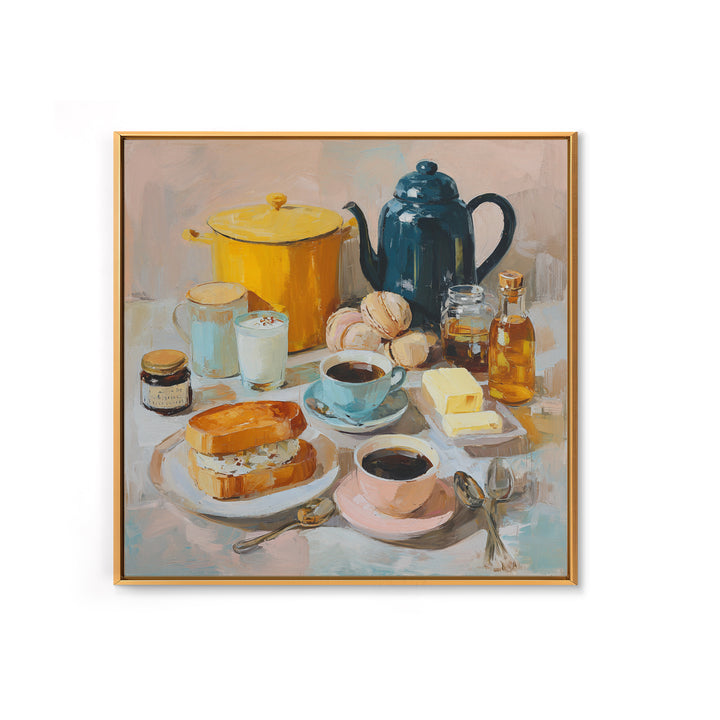 Painterly Eclair and Coffee Still Life Framed Canvas Print, Bakery Art, French Wall Art, Bakery Decor, Abstract Art, Patisserie, BAK-1x1-84