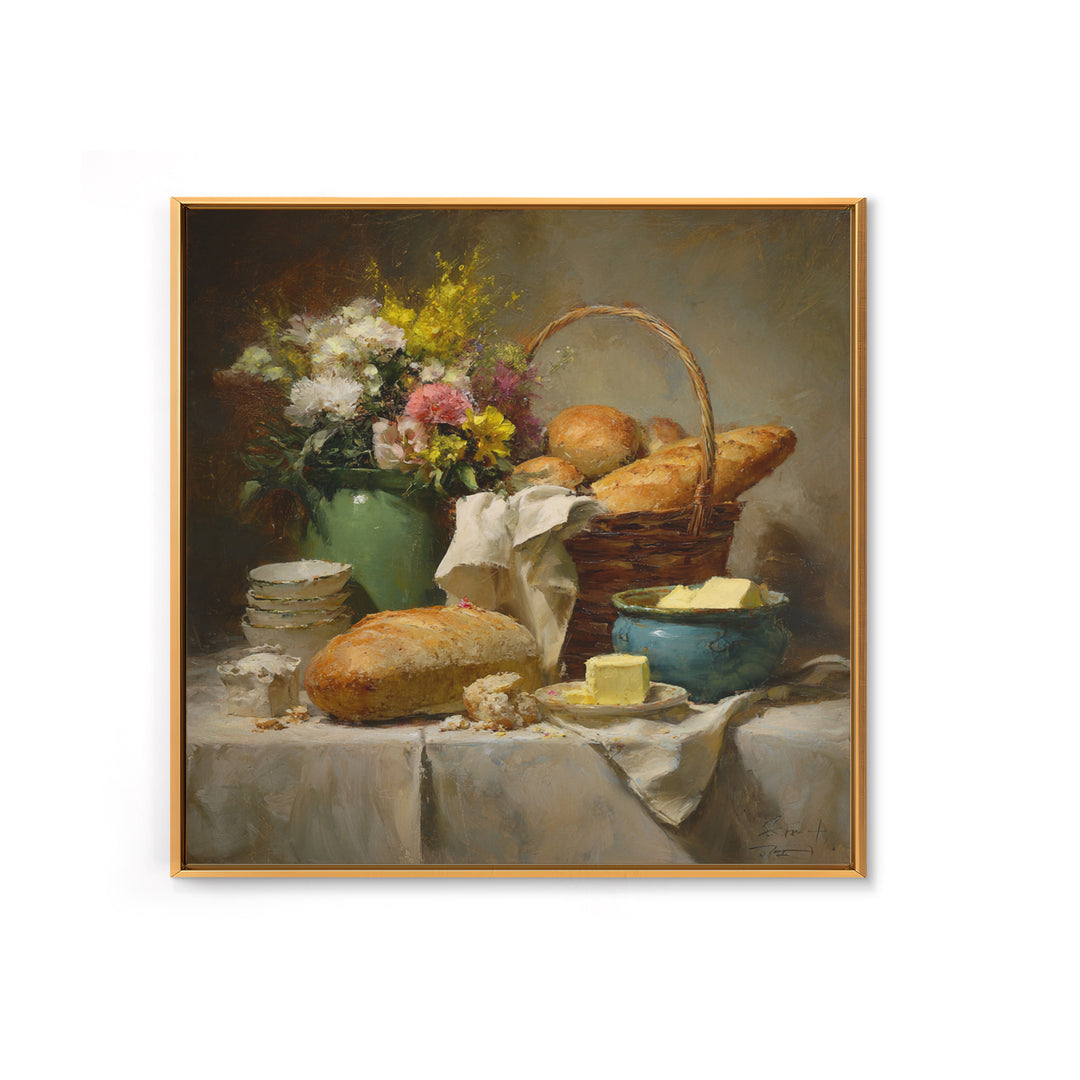French Market Basket Filled Canvas Print, Bakery Art, Neutral Decor, Bakery Decor, Oil Painting, Patisserie, Home Decor, BAK-1x1-90