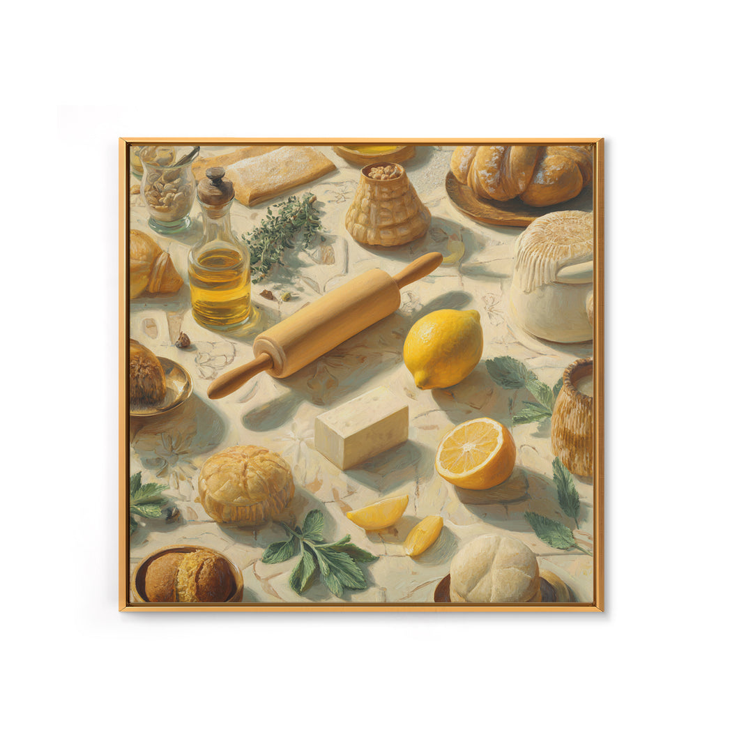 Patisserie Pattern of Rolling Pins and Pastries Framed Canvas Print, Bakery Art, Wall Art, Bakery Decor, Oil Painting, BAK-1x1-93