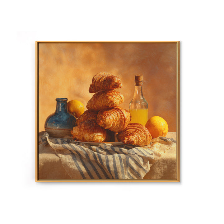 Buttery Croissants Stacked on Striped Linen Canvas Print, Bakery Art, Kitchen Wall Art, Bakery Decor, Fine Art, Patisserie, BAK-1x1-97