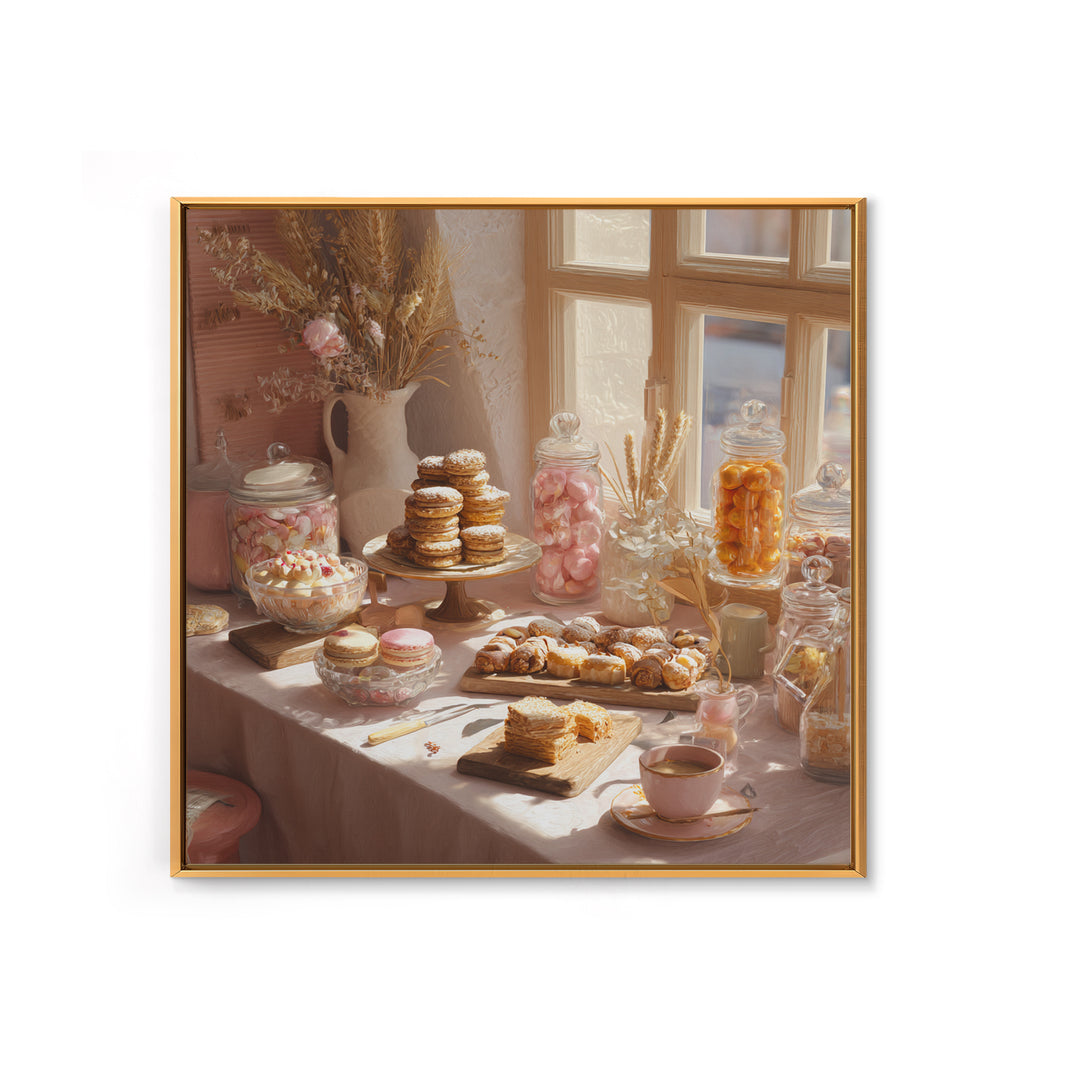 French Patisserie Window Display of Pastel Pastries Canvas Print, Bakery Art, Textured Painting, Bakery Decor, Patisserie, BAK-1x1-98