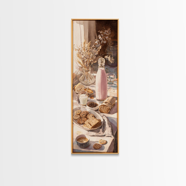 Milk Bottle and Cookies Nostalgic Still Life Canvas Print, Bakery Art, Dining Room Art, Bakery Decor, Fine Art, Patisserie, BAK-1x3-10