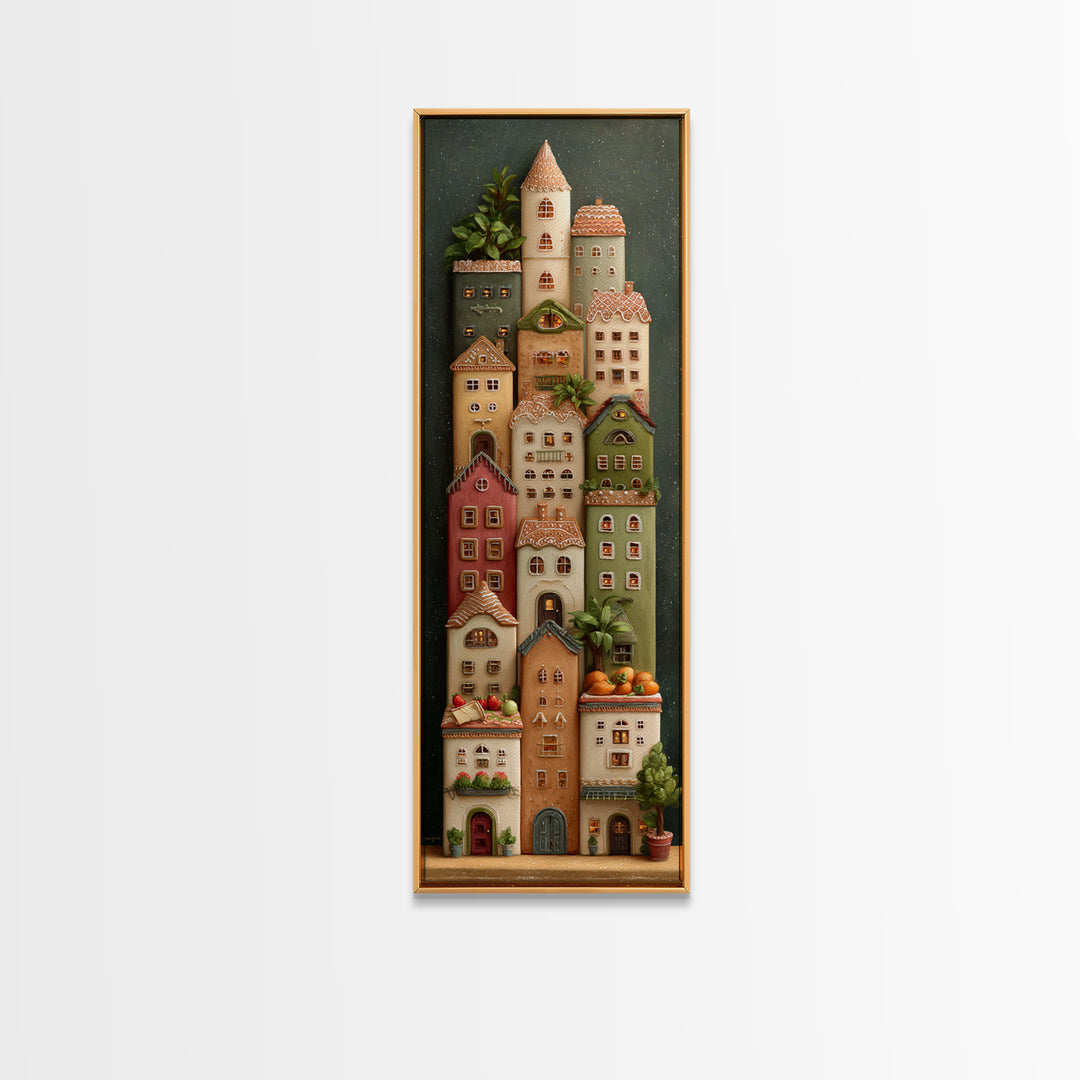 Gingerbread Houses in Charming Folk Art Style Canvas Print, Bakery Art, Kids Art, Bakery Decor, Fine Art, Patisserie, BAK-1x3-2