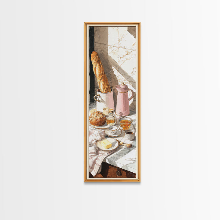 Baguette and Butter Still Life on Marble Framed Canvas Print, Bakery Art, Wall Decor, Bakery Decor, Fine Art, Patisserie, BAK-1x3-20