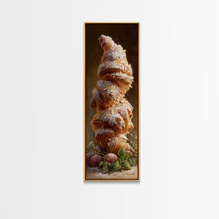 Almond Croissant Closeup Canvas Print, Bakery Art, Kitchen Prints, Bakery Decor, Oil Painting, Patisserie, Fine Art, Kids Art, BAK-1x3-27