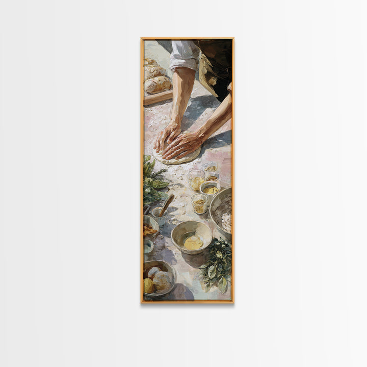 Baker Hands Shaping Dough Framed Canvas Print, Bakery Art, Textured Painting, Bakery Decor, Fine Art, Patisserie, Printable Art, BAK-1x3-29