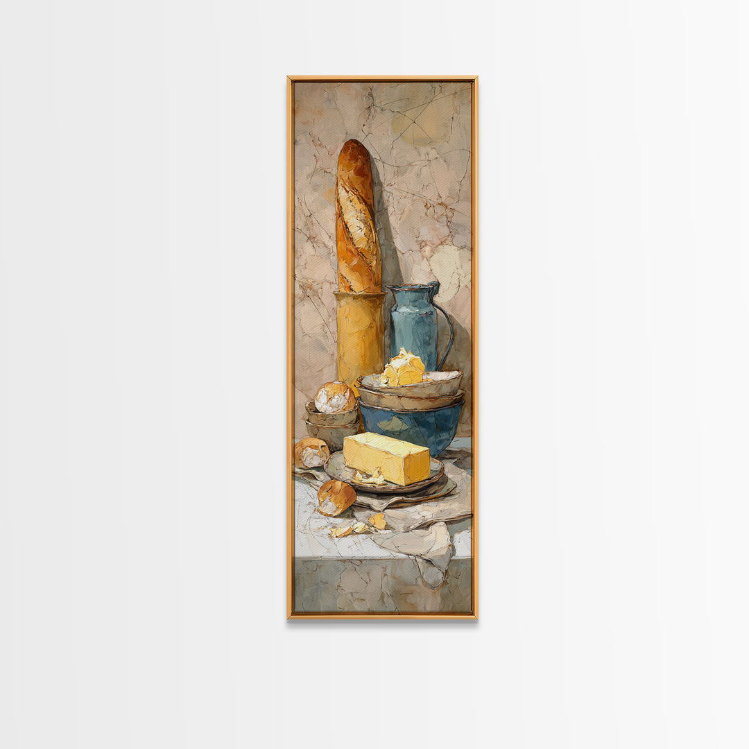 Baguette and Butter Still Life on Marble Canvas Print, Bakery Art, Digital Print, Bakery Decor, Fine Art, Patisserie, BAK-1x3-44