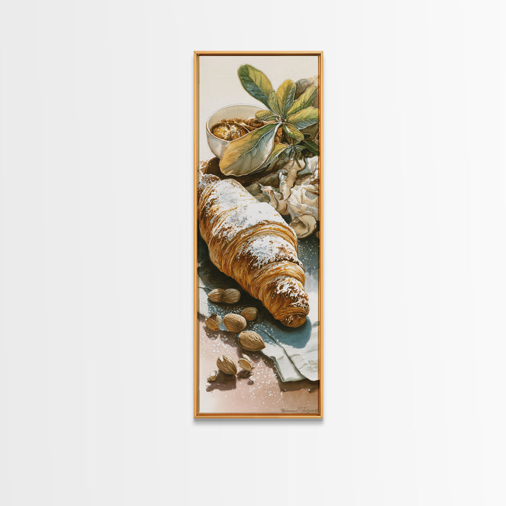 Almond Croissant Closeup Canvas Print, Bakery Art, French Wall Art, Bakery Decor, Abstract Art, Patisserie, Room Decor, BAK-1x3-51