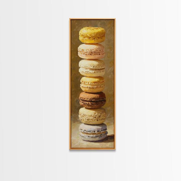Single Perfect Macaron Tower Canvas Print, Bakery Art, Bakery, Bakery Decor, Oil Painting, Patisserie, Minimalist Decor, BAK-1x3-63