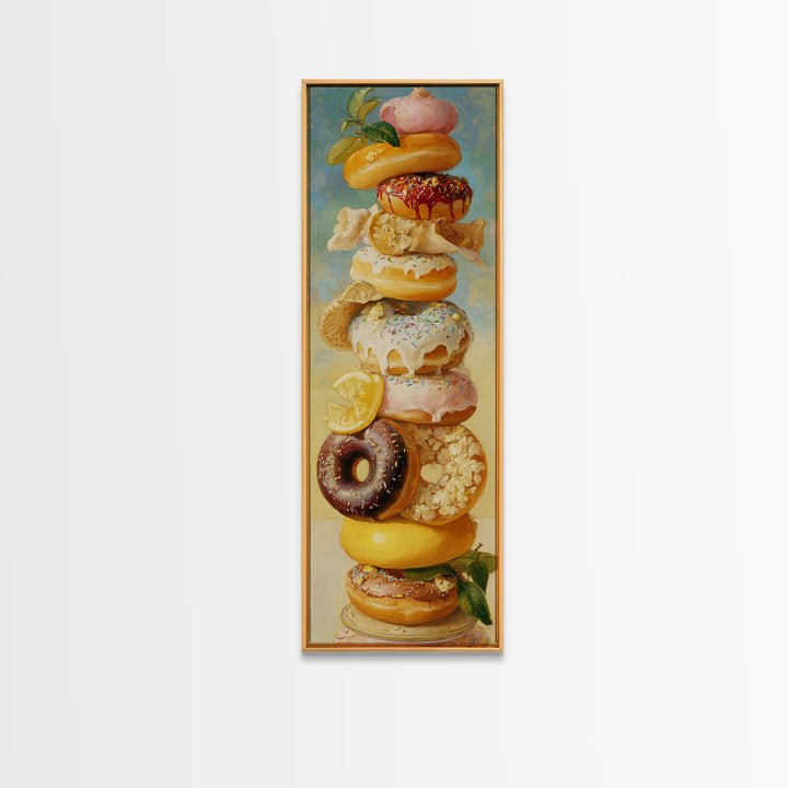 Whimsical Donut Assortment Framed Canvas Print, Bakery Art, Wall Art, Bakery Decor, Oil Painting, Patisserie, BAK-1x3-69