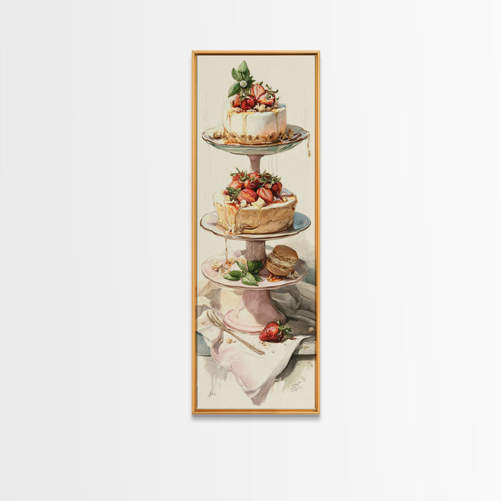 Pastel Cake Stand Canvas Print, Bakery Art, Kitchen Wall Decor, Bakery Decor, Fine Art, Patisserie, Whimsical Wall Art, BAK-1x3-73