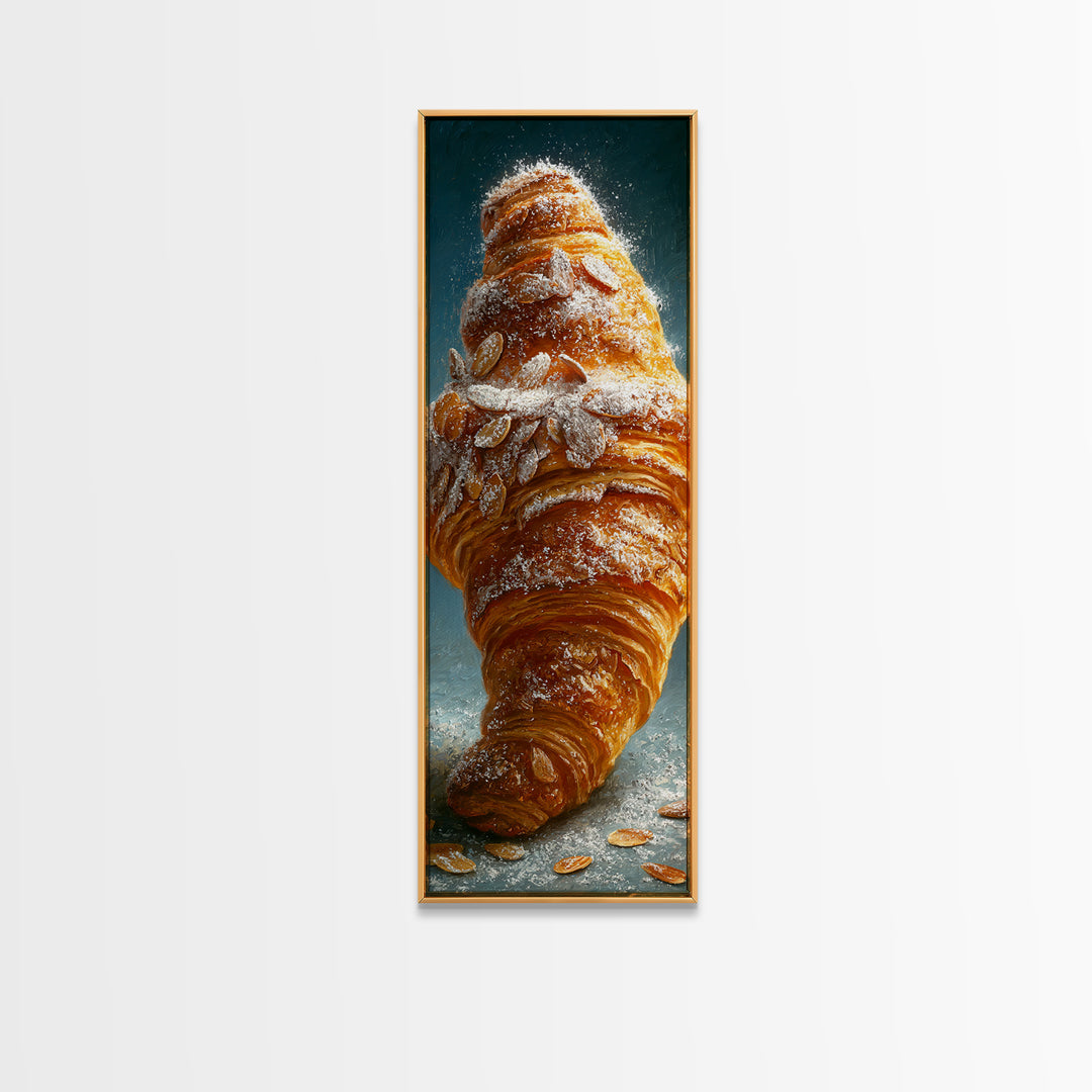 Almond Croissant Closeup Framed Canvas Print, Bakery Art, Neutral Decor, Bakery Decor, Fine Art, Patisserie, Home Decor, BAK-1x3-75
