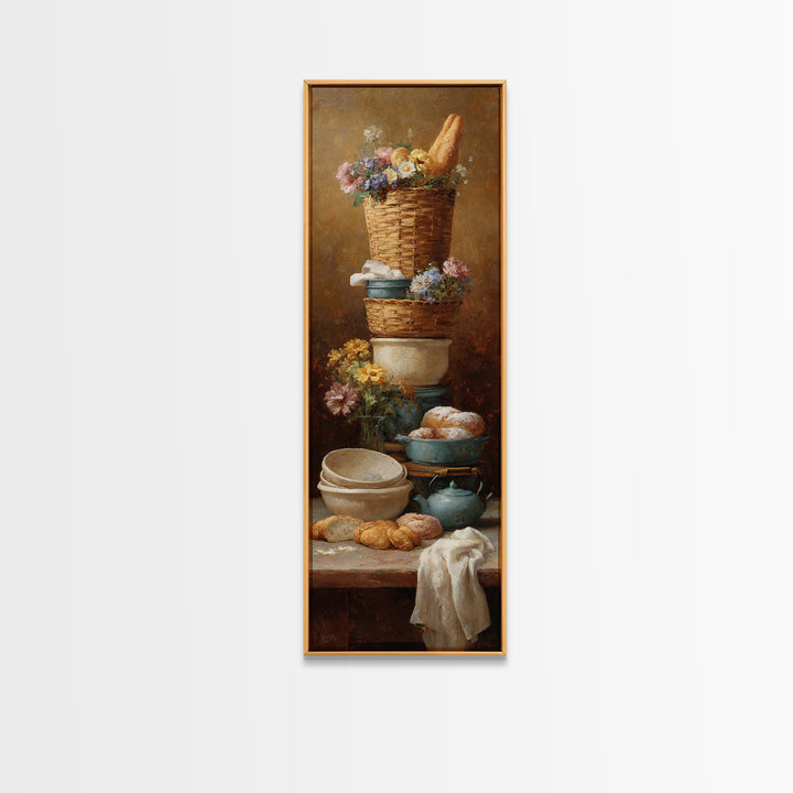 French Market Basket Filled Canvas Print, Bakery Art, Statement Artwork, Bakery Decor, Fine Art, Patisserie, Art Print, BAK-1x3-78
