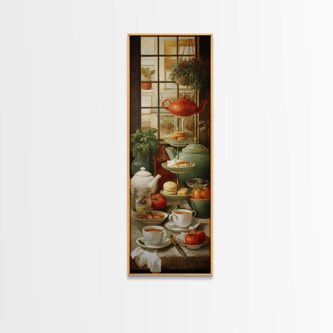 Tea and Scone Arrangement Framed Canvas Print, Bakery Art, Neutral Wall Art, Bakery Decor, Patisserie, Statement Artwork, BAK-1x3-80