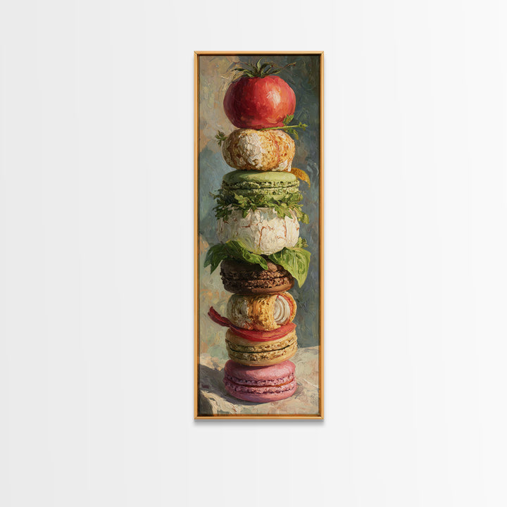Single Perfect Macaron Tower Framed Canvas Print, Bakery Art, Statement Artwork, Bakery Decor, Fine Art, Patisserie, Art Print, BAK-1x3-87
