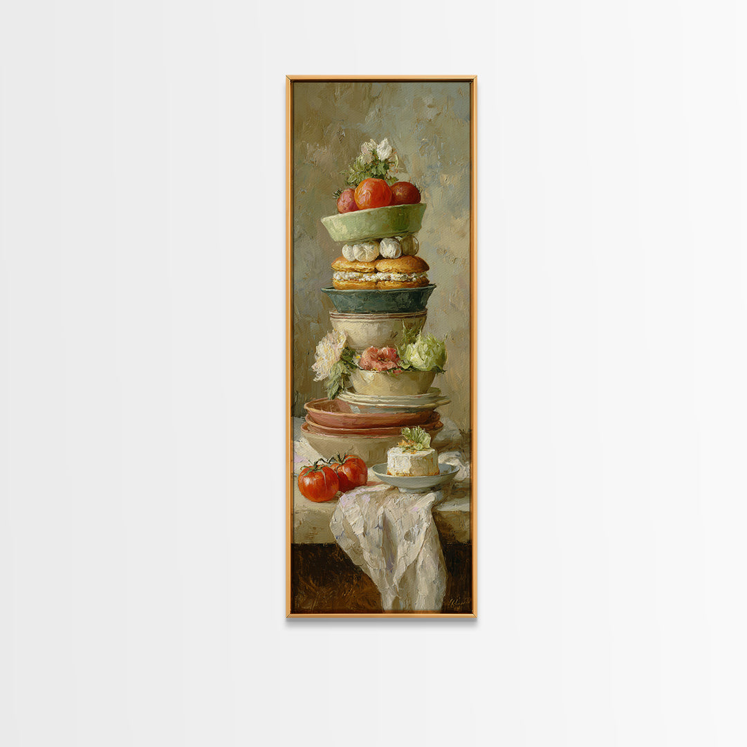 Painterly Eclair and Coffee Still Life Framed Canvas Print, Bakery Art, French Wall Art, Bakery Decor, Abstract Art, Patisserie, BAK-1x3-96