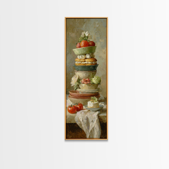 Painterly Eclair and Coffee Still Life Framed Canvas Print, Bakery Art, French Wall Art, Bakery Decor, Abstract Art, Patisserie, BAK-1x3-96