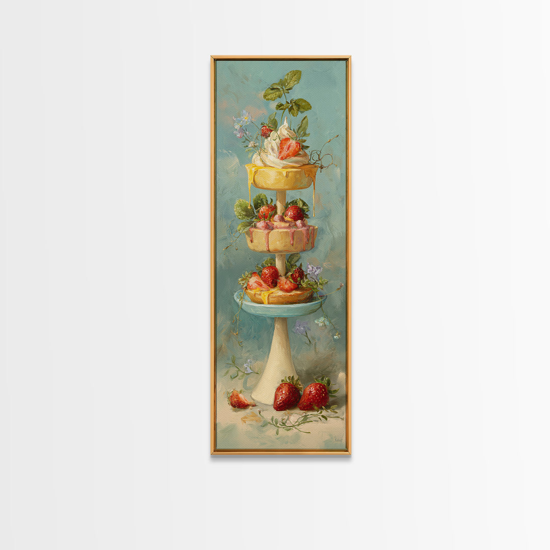 Pastel Cake Stand Canvas Print, Bakery Art, Boho Decor, Bakery Decor, Oil Painting, Patisserie, Kitchen Decor, BAK-1x3-97