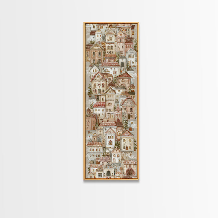 Gingerbread Houses in Charming Folk Art Style Canvas Print, Bakery Art, Textured Painting, Bakery Decor, Fine Art, Patisserie, BAK-1x3-98