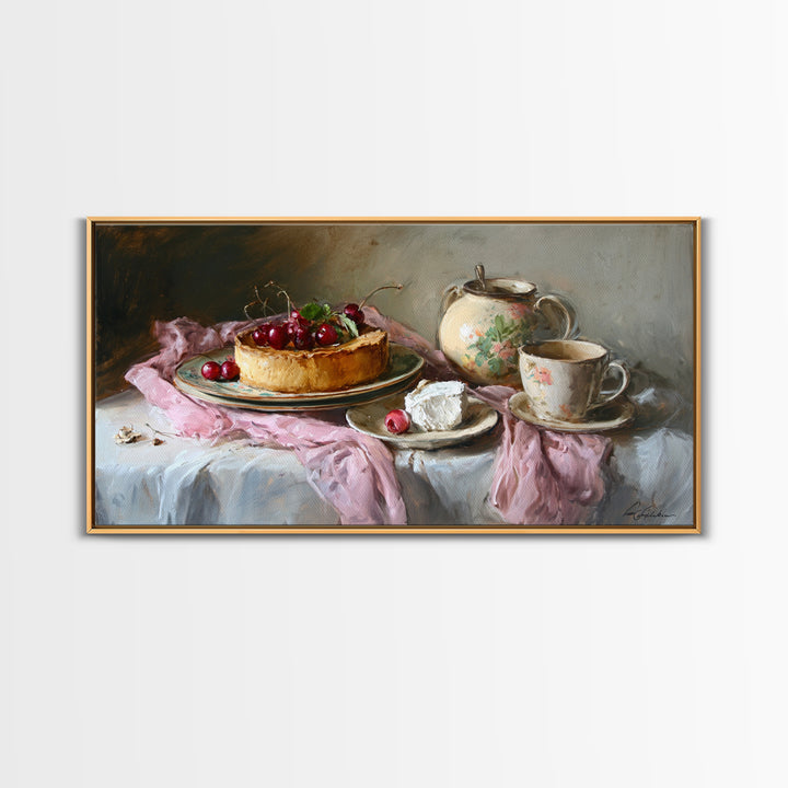 Cherry Tart Still Life Framed Canvas Print, Bakery Art, Digital Print, Bakery Decor, Fine Art, Patisserie, Kitchen Art Print, BAK-2x1-1