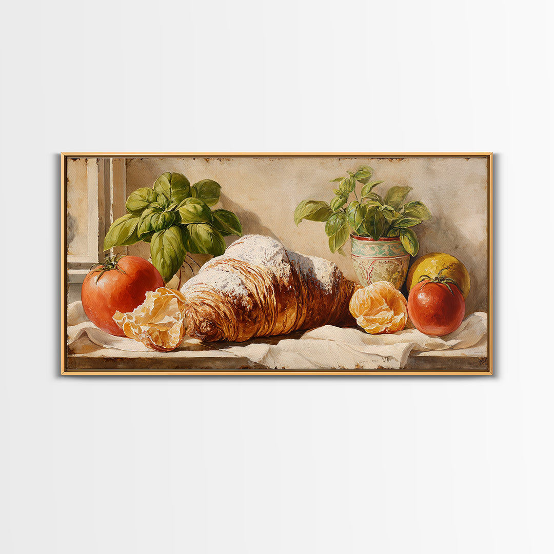 Almond Croissant Closeup Framed Canvas Print, Bakery Art, Kitchen Art Print, Bakery Decor, Fine Art, Patisserie, Modern Decor, BAK-2x1-11