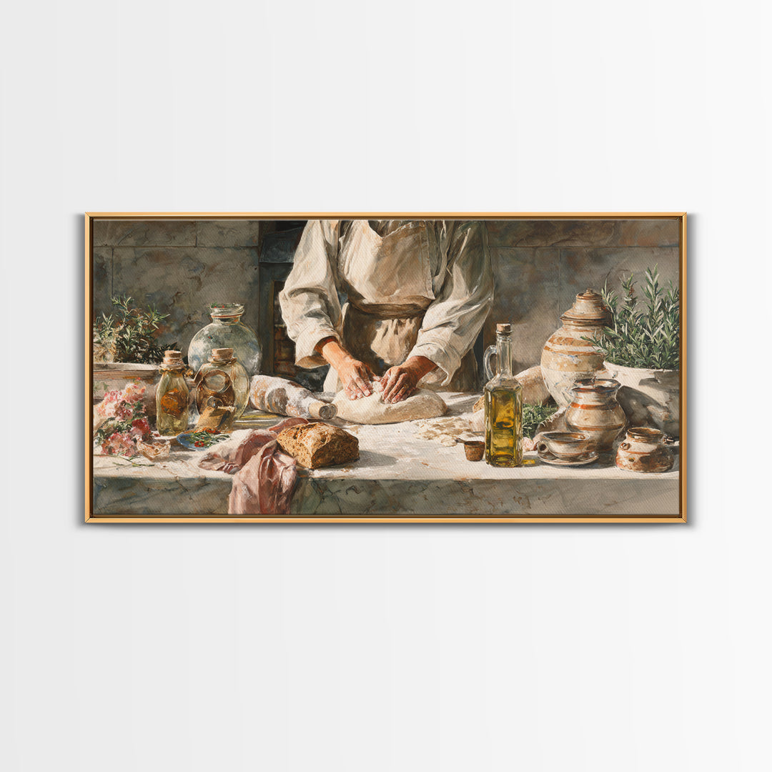 Baker Hands Shaping Dough Framed Canvas Print, Bakery Art, Printable Wall Art, Bakery Decor, Patisserie, Coffee Wall Art, BAK-2x1-13