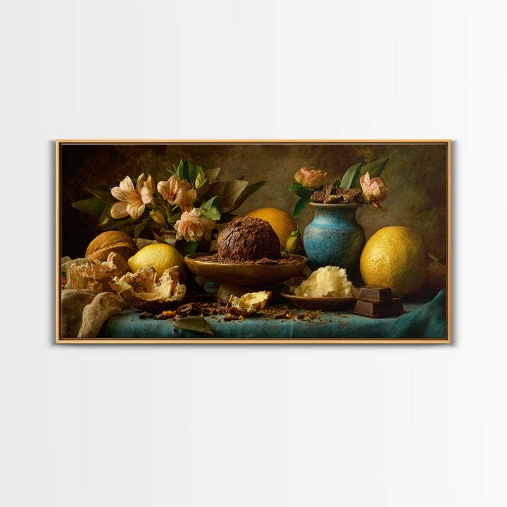 Chocolate Truffle Still Life Framed Canvas Print, Bakery Art, Bakery Decor, Watercolor Art, Patisserie, Kitchen Prints, BAK-2x1-15