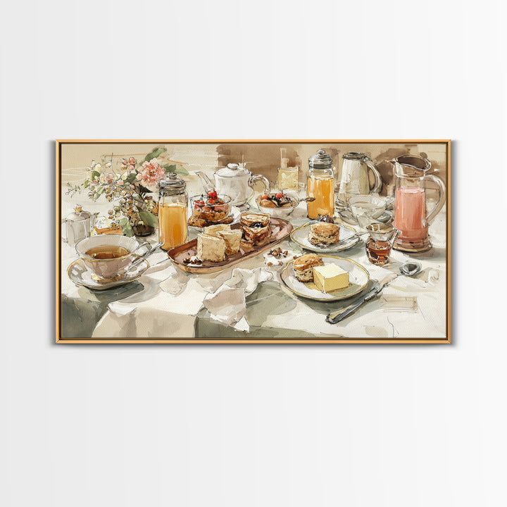 Tea and Scone Arrangement Framed Canvas Print, Bakery Art, Fine Art Print, Bakery Decor, Fine Art, Patisserie, BAK-2x1-16