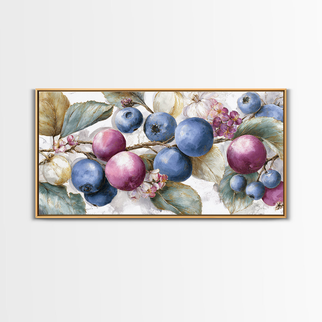 Blueberry Galette with Rustic Farmhouse Texture Framed Canvas Print, Bakery Art, Kids Art, Bakery Decor, Fine Art, Patisserie, BAK-2x1-19