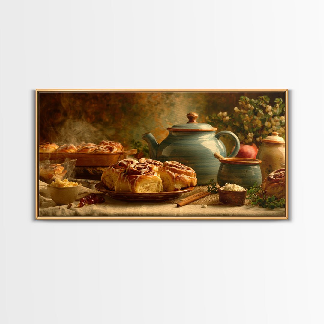Cinnamon Rolls in a Warm Country Kitchen Canvas Print, Bakery Art, Watercolor Painting, Bakery Decor, Fine Art, Patisserie, BAK-2x1-31