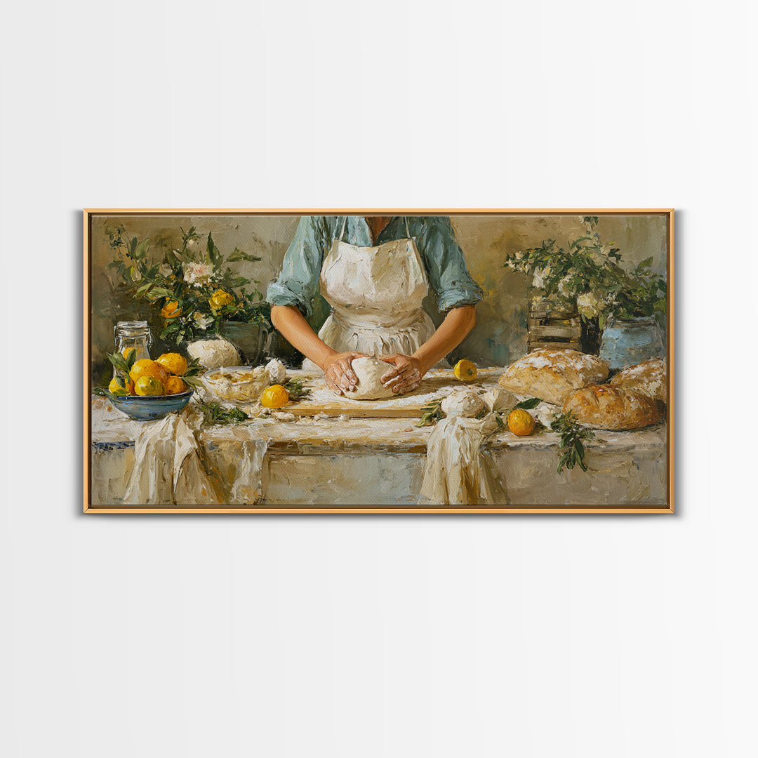 Baker Hands Shaping Dough Framed Canvas Print, Bakery Art, Printable Wall Art, Bakery Decor, Patisserie, Coffee Wall Art, BAK-2x1-37