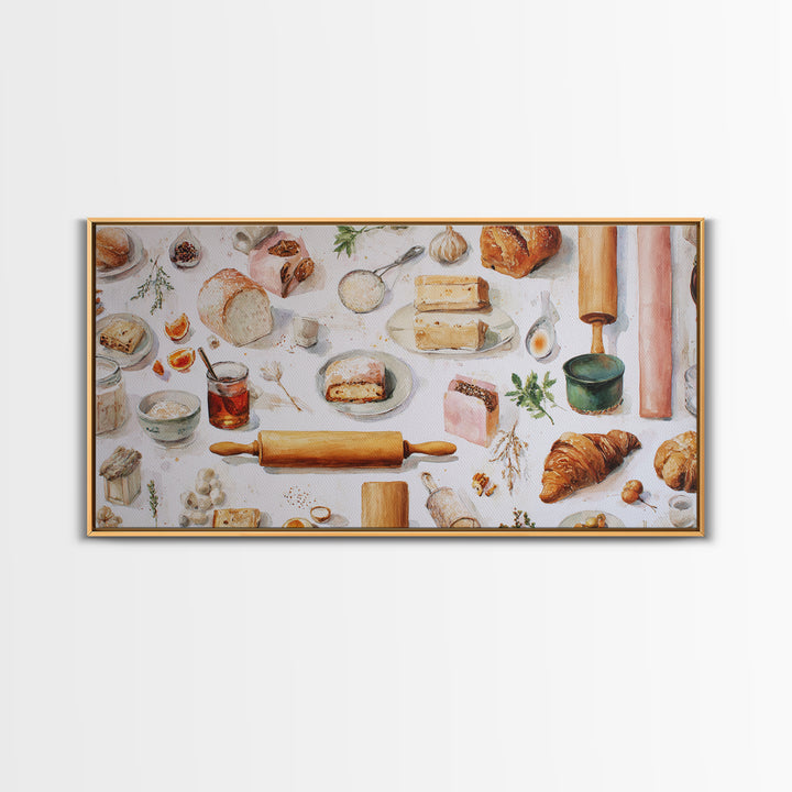 Patisserie Pattern of Rolling Pins and Pastries Canvas Print, Bakery Art, Kitchen Decor, Bakery Decor, Fine Art, Patisserie, BAK-2x1-41