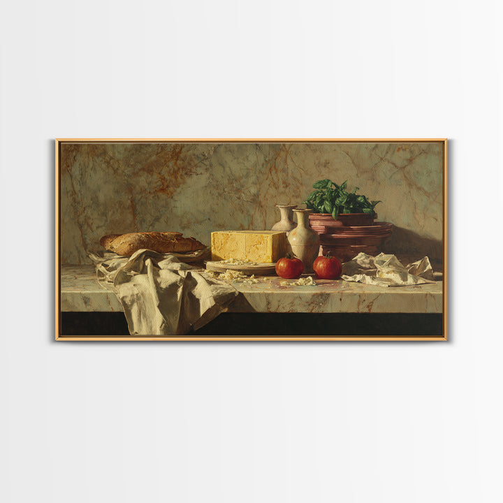 Baguette and Butter Still Life on Marble Canvas Print, Bakery Art, Printable Wall Art, Bakery Decor, Fine Art, Patisserie, BAK-2x1-52