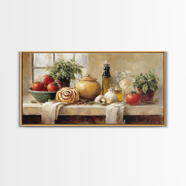 Cinnamon Rolls in a Warm Country Kitchen Framed Canvas Print, Bakery Art, Kitchen Print, Bakery Decor, Fine Art, Patisserie, BAK-2x1-55