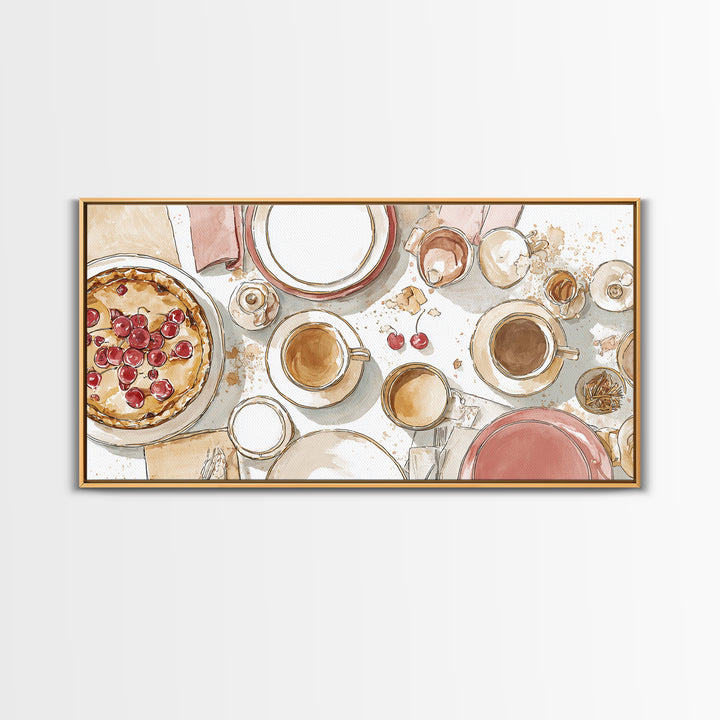 Retro Diner Pie Illustration Framed Canvas Print, Bakery Art, Kitchen Wall Art, Bakery Decor, Oil Painting, Patisserie, BAK-2x1-60
